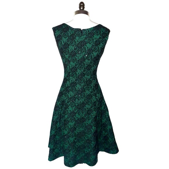 NEW INC International Concepts Sz 16 A-Line Dress Black Green Floral Bonded Lace - Picture 4 of 6